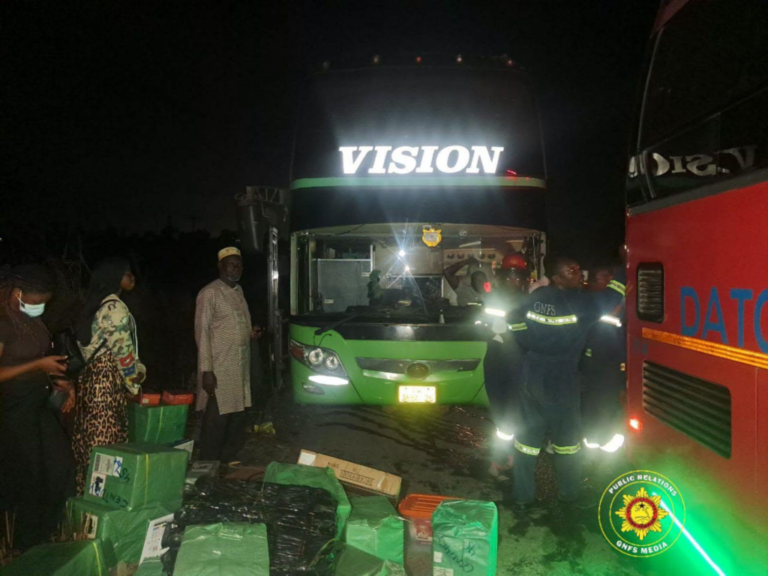 Fire engulfs Yutong Bus on Accra-Kumasi Highway